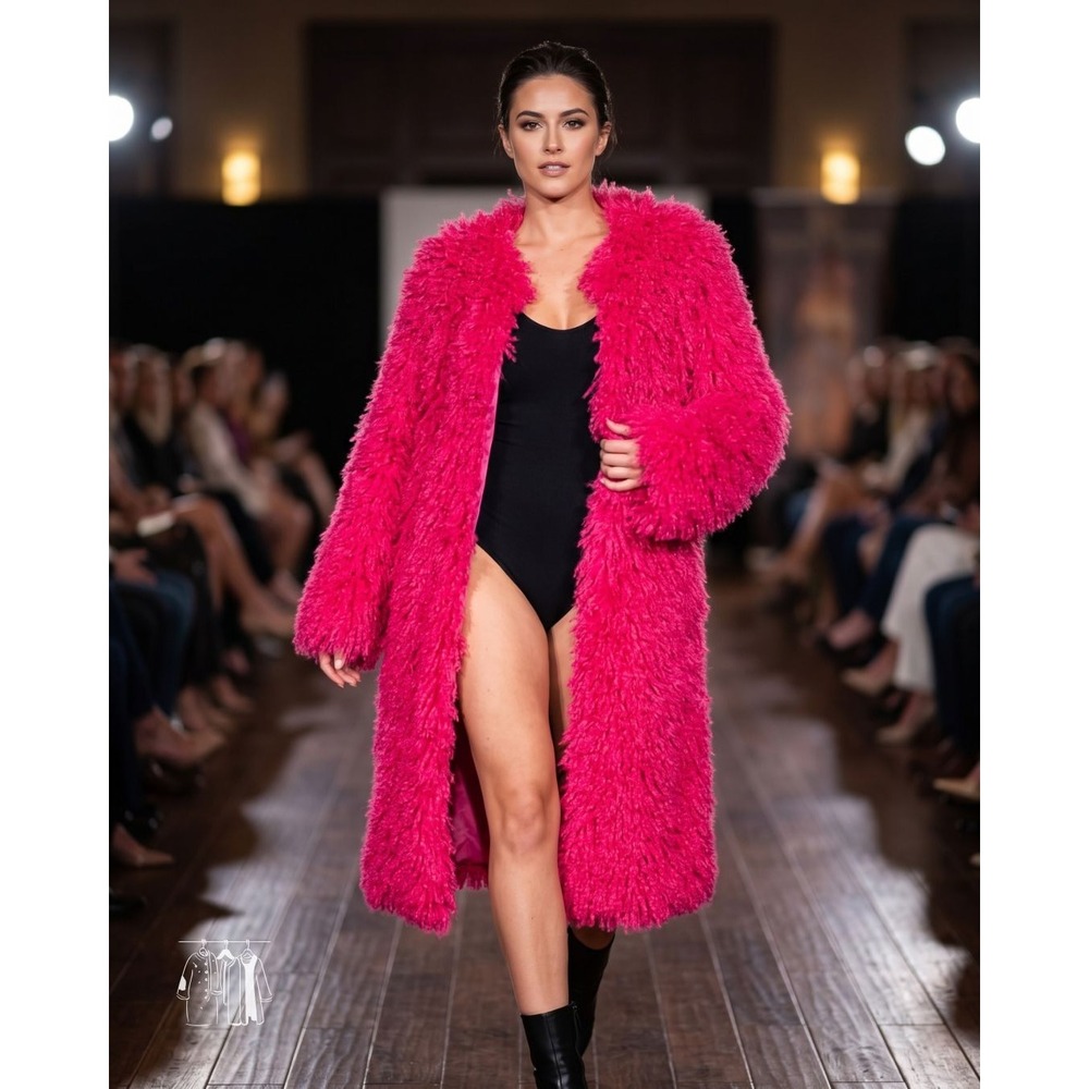 Shaggy Faux Fur Coat Fuchsia Pink Long Statement Jacket Barbiecore Mob Wife S